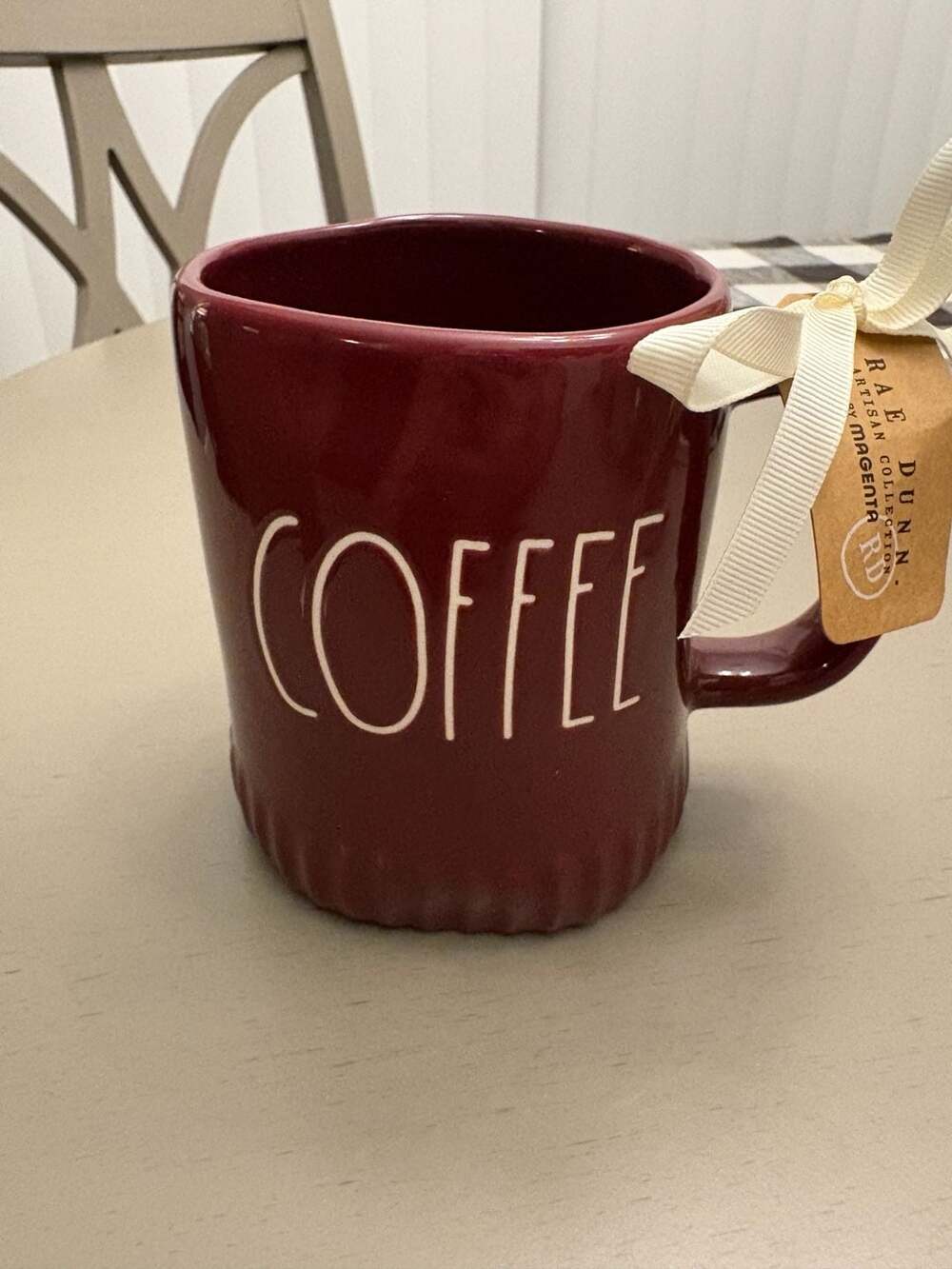 Rae Dunn COFFEE Ribbed Base Burgundy Ceramic Mug